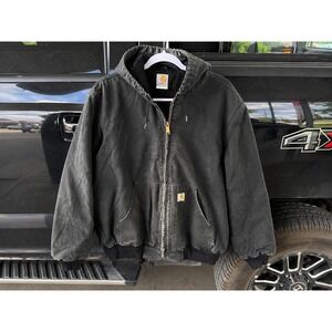 Vintage Carhartt Active Jacket Black USA Made Thermal Lined Hooded XL